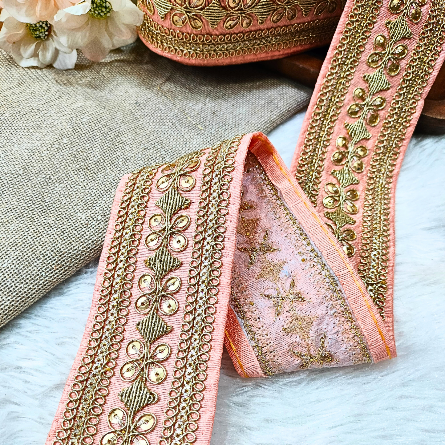 Peach Fancy Embellished Trim