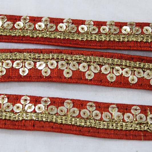 Red Embellished Sequin Trim