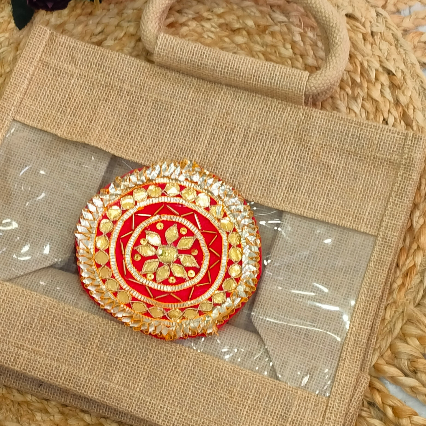 Circular Red Embellished Gota Patch (12 Pieces)