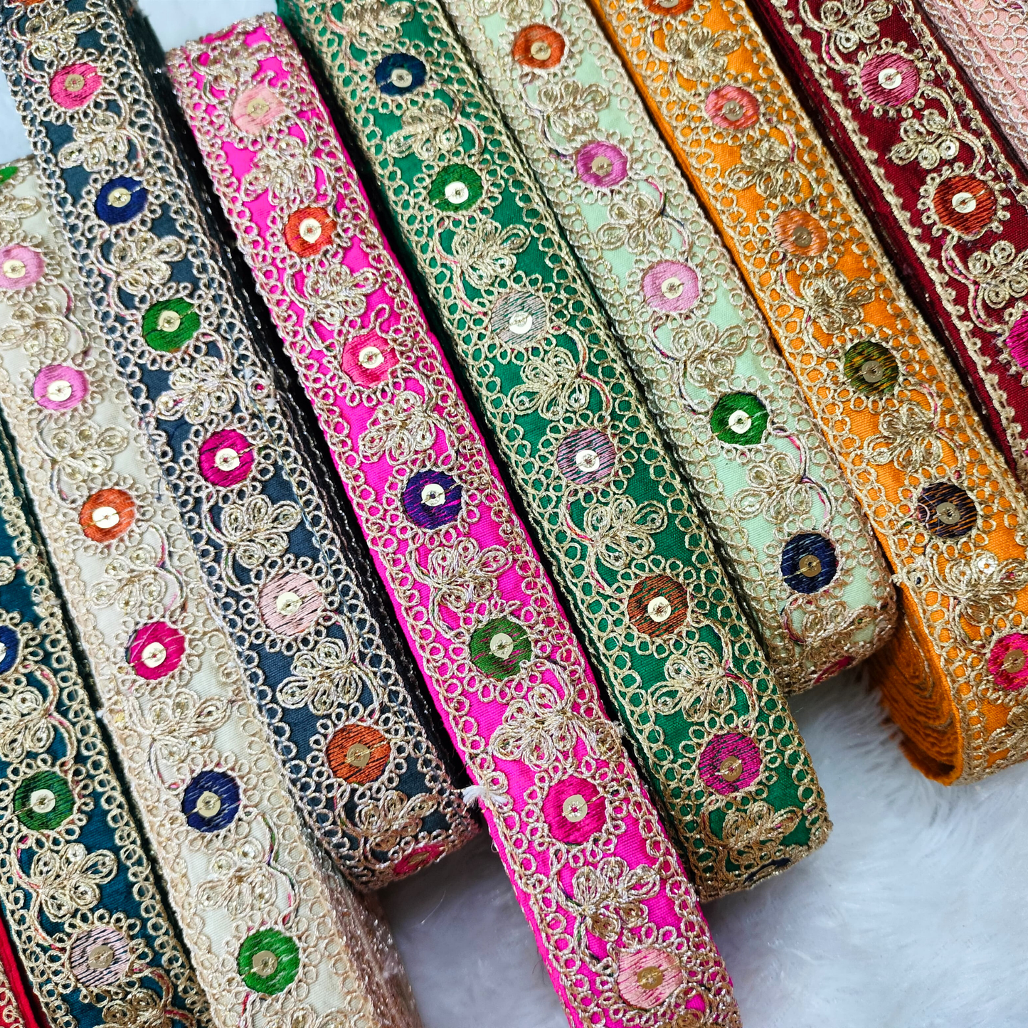 Elegant White Base Multicolor Decorative Trim