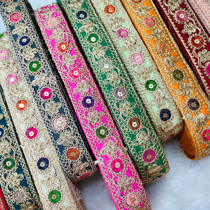 Elegant White Base Multicolor Decorative Trim
