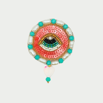 Glamorous Dark Pink Sequin Evil Eye Emblem