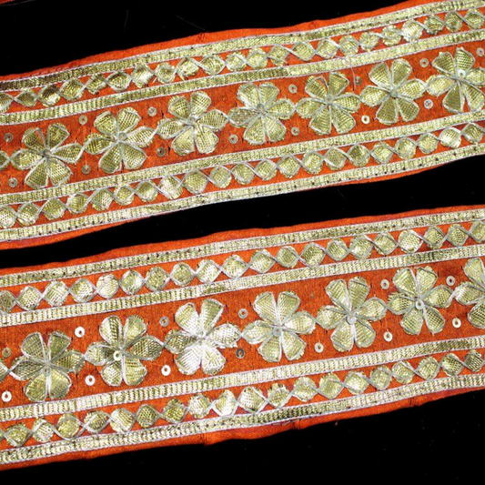 Orange Floral Gota Trim