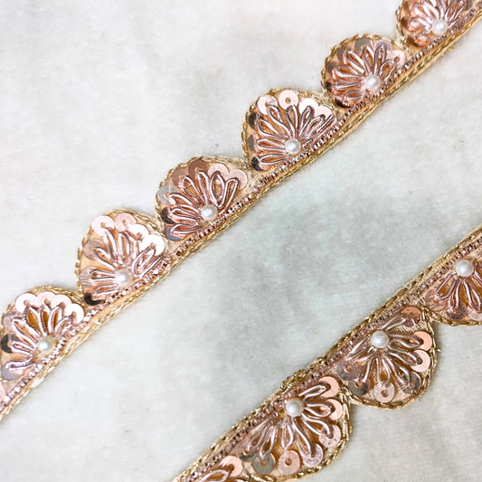 Rose Gold Handwork Zardozi Work Lace