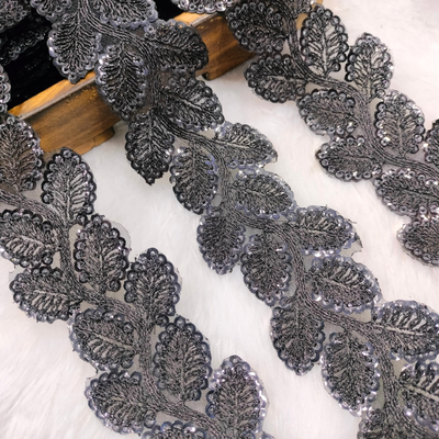 Black Leaf Vine Embroidered Sequin Lace