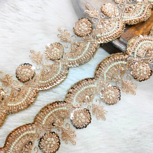 Rose Gold Handcrafted Zardozi Trim hover image