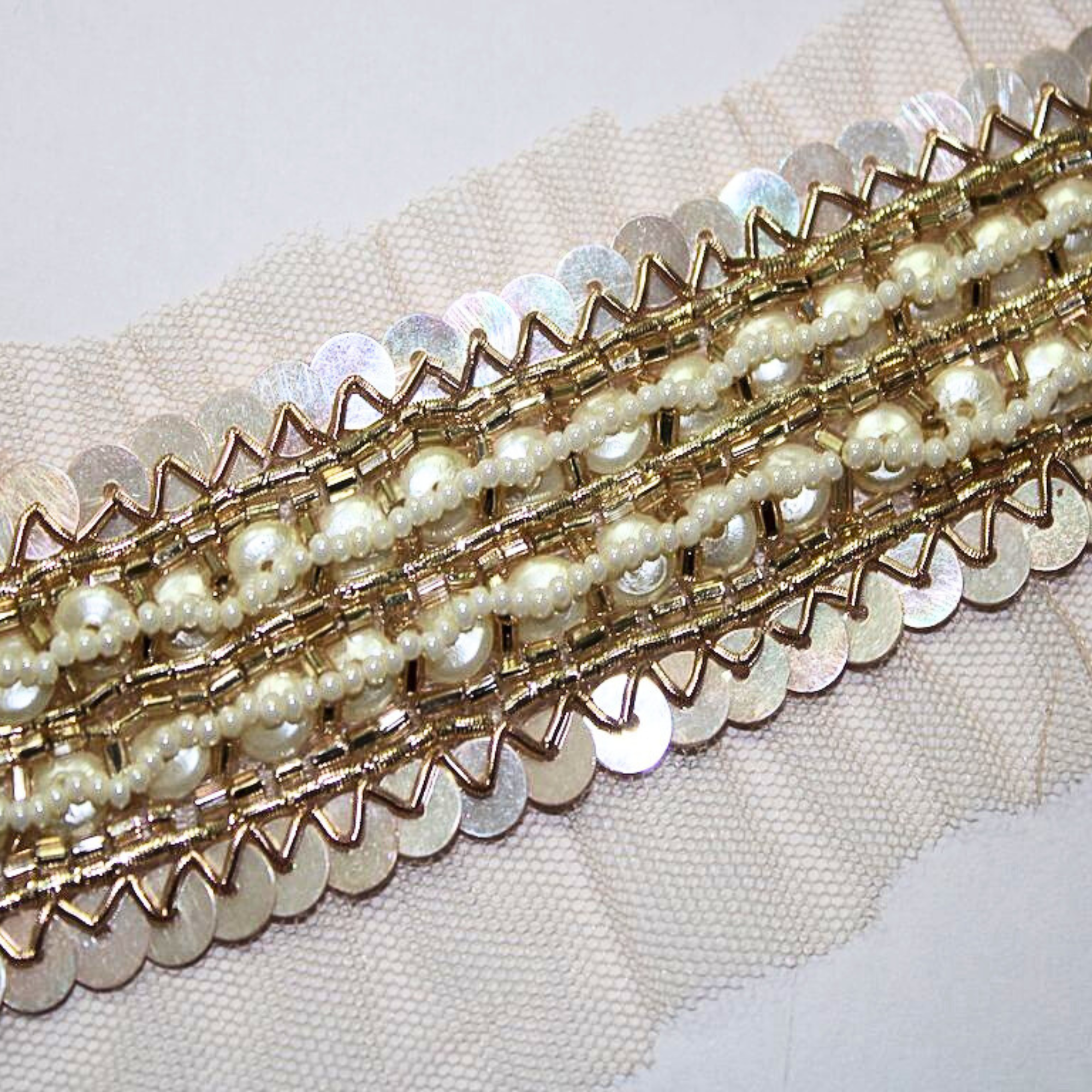 Rose Gold and White Embellished Handcrafted Trim