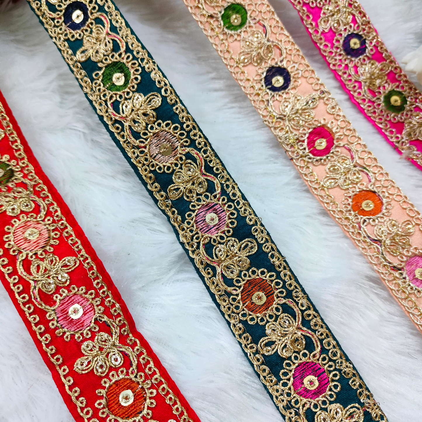 Elegant White Base Multicolor Decorative Trim