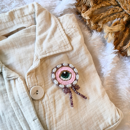 Blushing Pink Sequin Circular Evil Eye Emblem