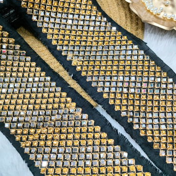 Black Gold Diamond Cut Sequins & Mirror Lace