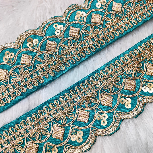 Fancy Blue Zari Embellished Trim