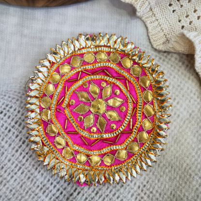 Circular Pink Embellished Gota Patch (12 Pieces)