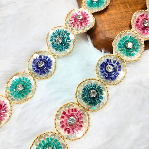 Multicolor Stone Embellished Handwork Lace