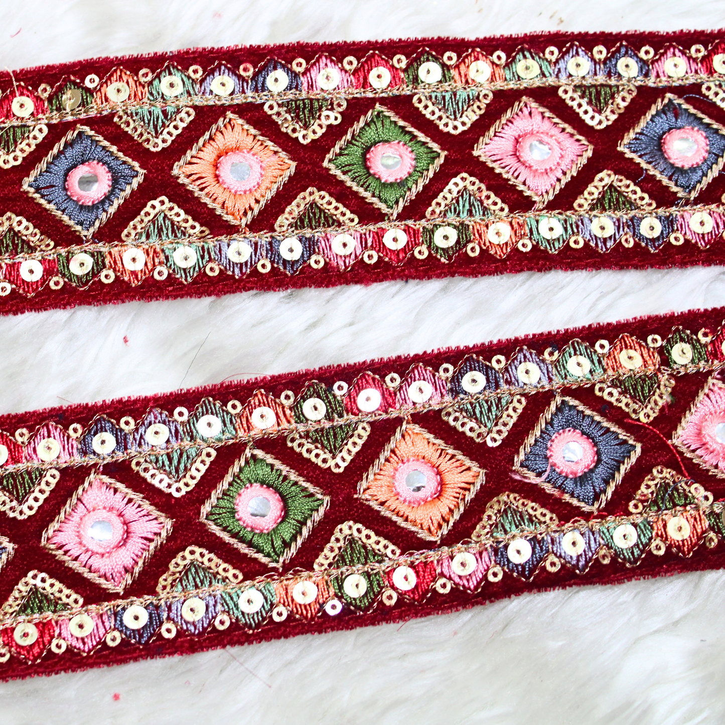 Rich Maroon Multicolor Embroidery Trim