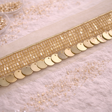 Handcrafted Sequin & Tube Bead Embroidered Lace Border Trim