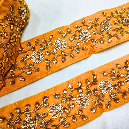 Yellow Fancy Velvet Zari Work