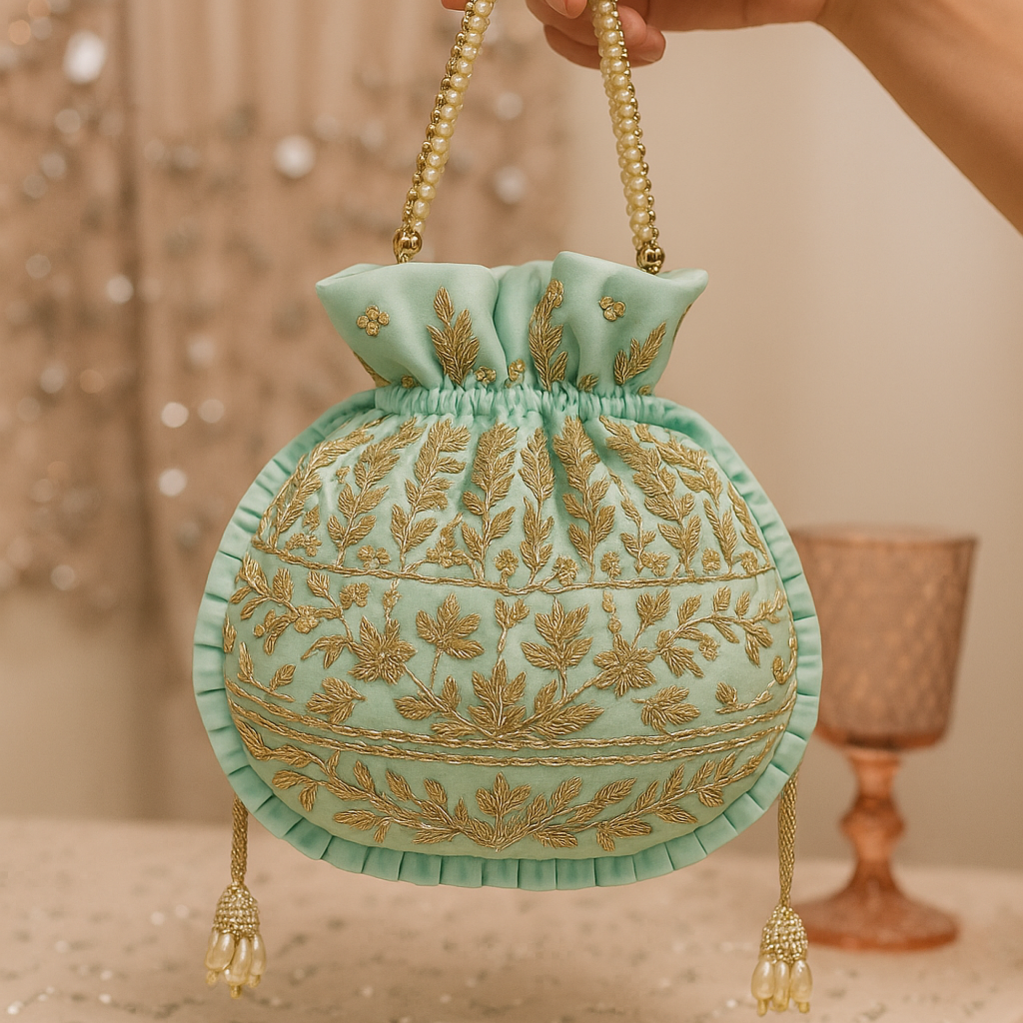Mint Elegance Embroidered Potli