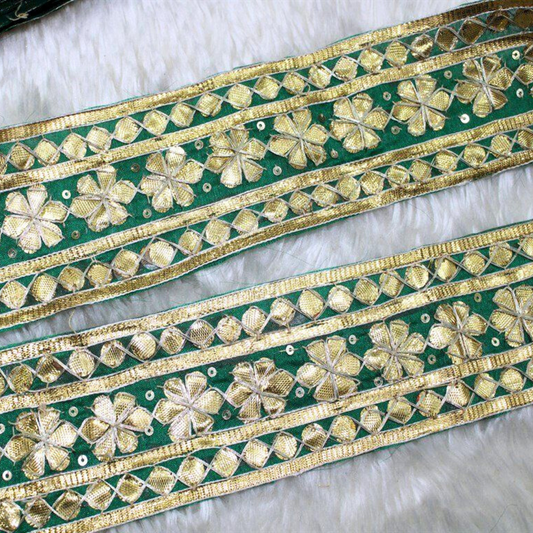 Green Floral Gota Trim