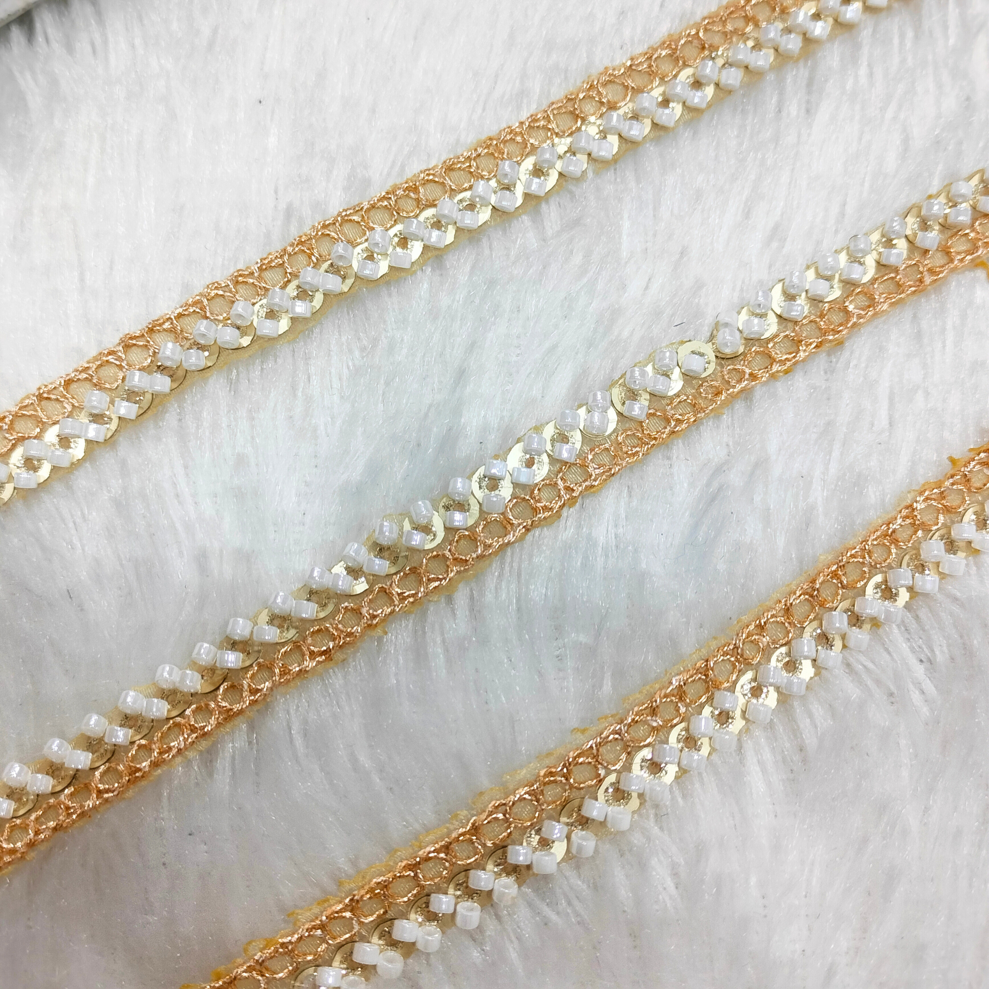 Pearl & Sequin Gold Net Lace