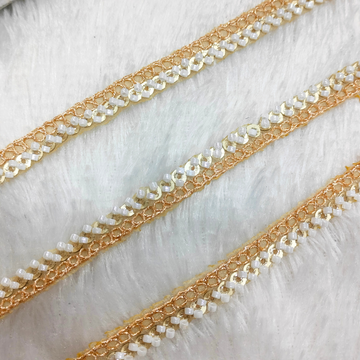 Pearl & Sequin Gold Net Lace