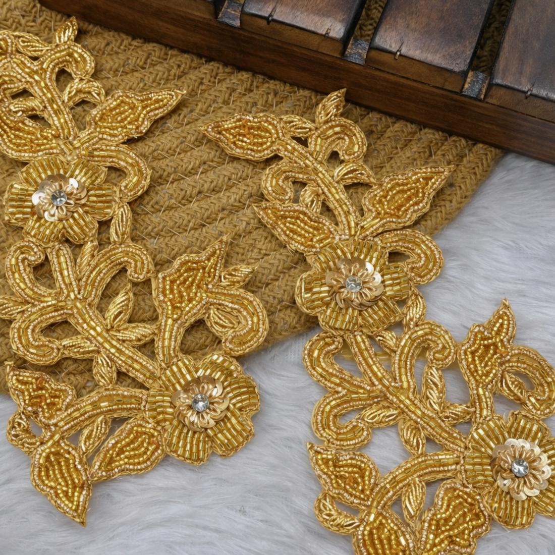 Handcrafted Gold Floral Zardozi Embroidered Patch