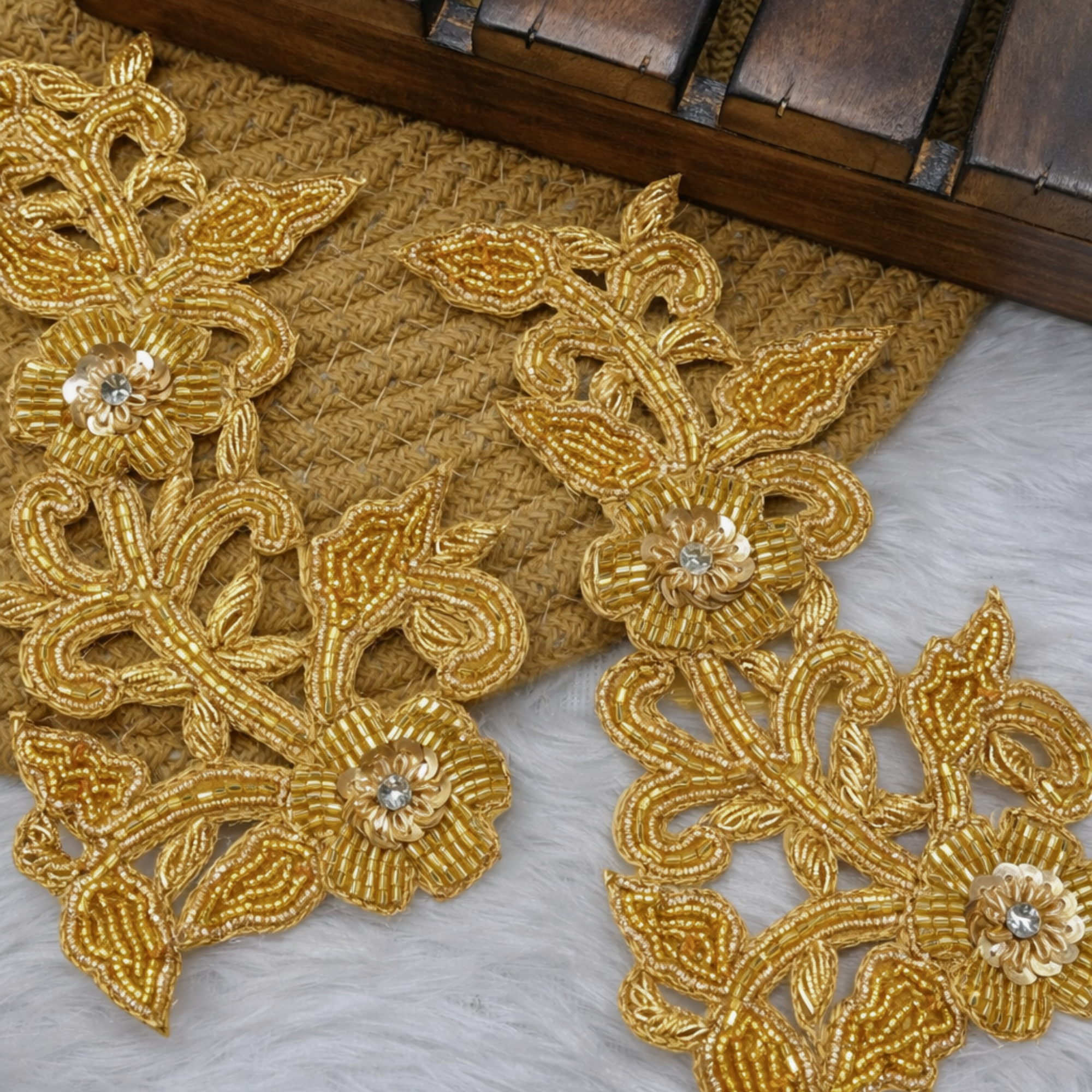 Handcrafted Gold Floral Zardozi Embroidered Patch