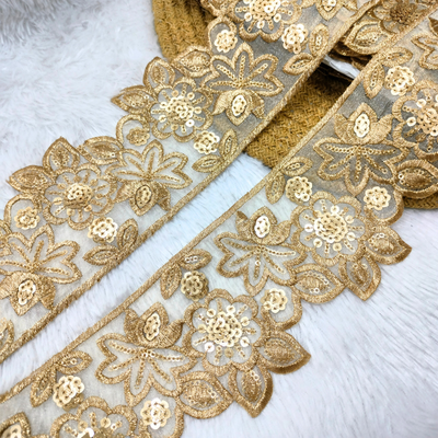 Gold Floral Sequin Embroidered Lace