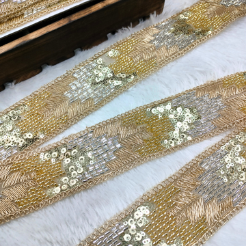 Golden Heavy Beaded Sequin Embellished Trim