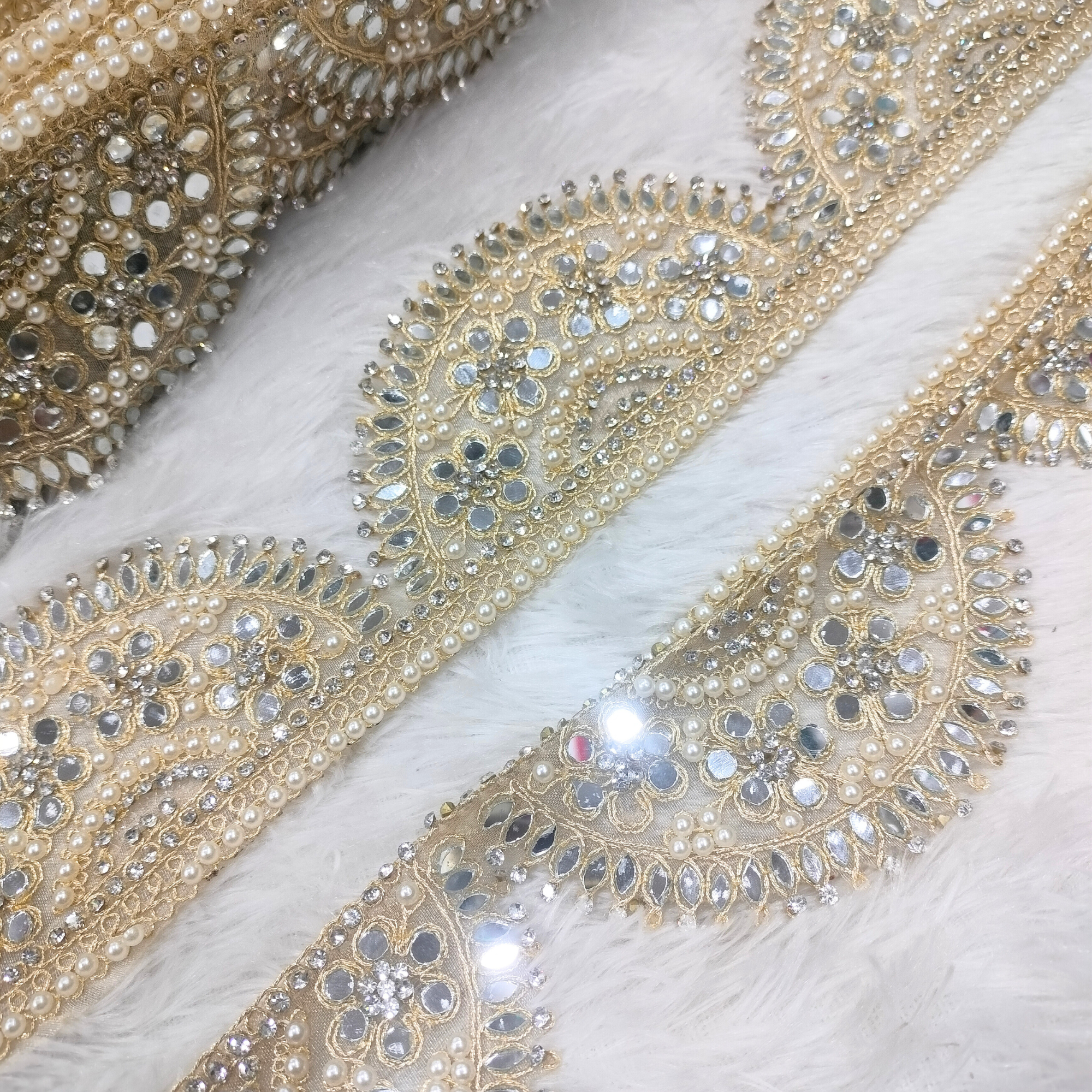 Luxe Pearl & Mirror Work Lace with Zari Base