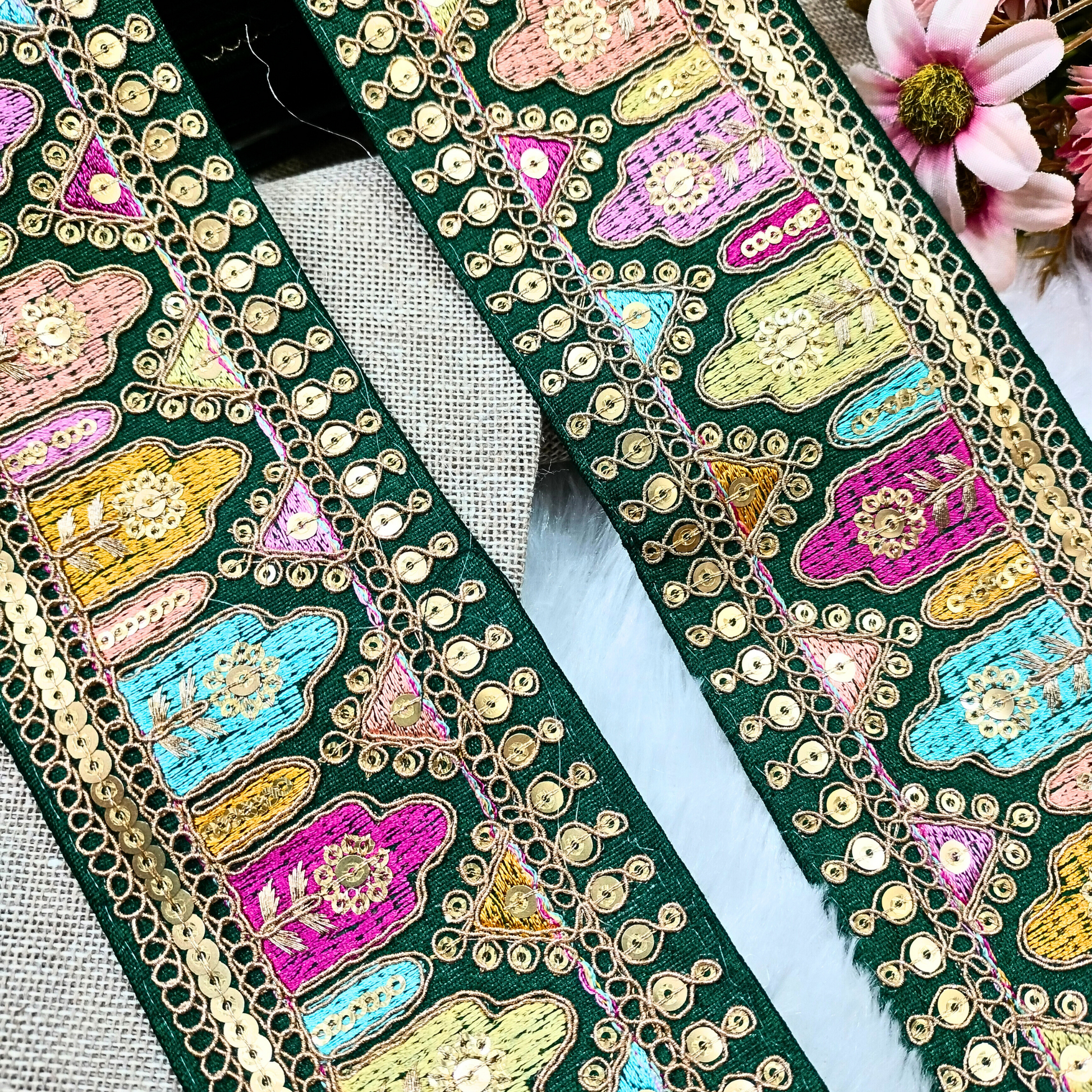 Dark Green Embroidered Lace