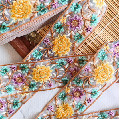 Radiant Multicolor Floral Embroidery Trim