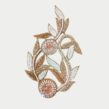 Handcrafted Peach & Gold Floral Beaded Patch