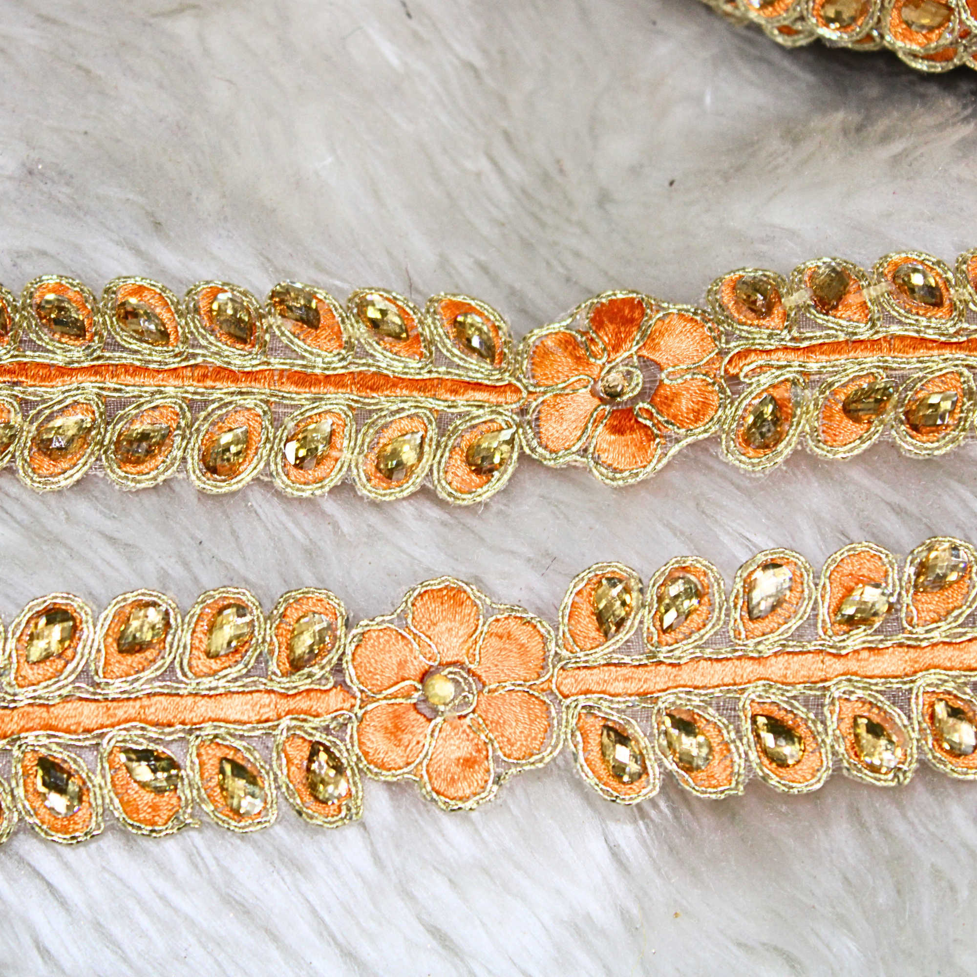 Orange Fancy Zari and Thread Work Embroidered Border