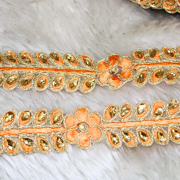 Orange Fancy Zari and Thread Work Embroidered Border