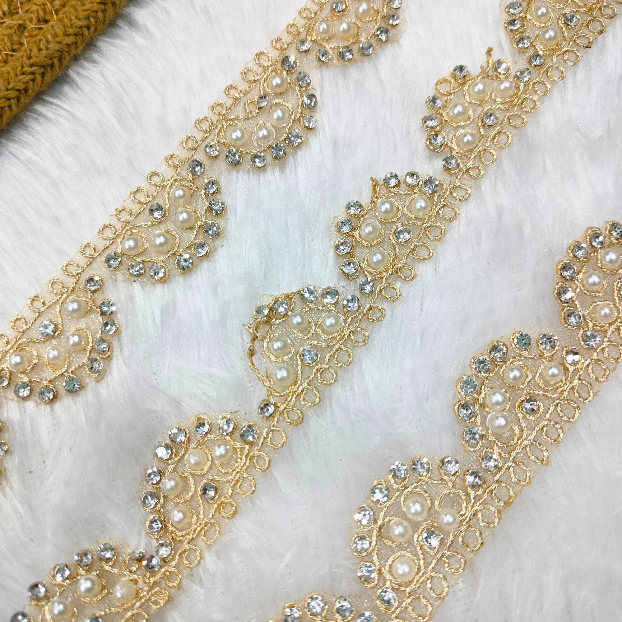 Scalloped Pearl & Crystal Beaded Lace