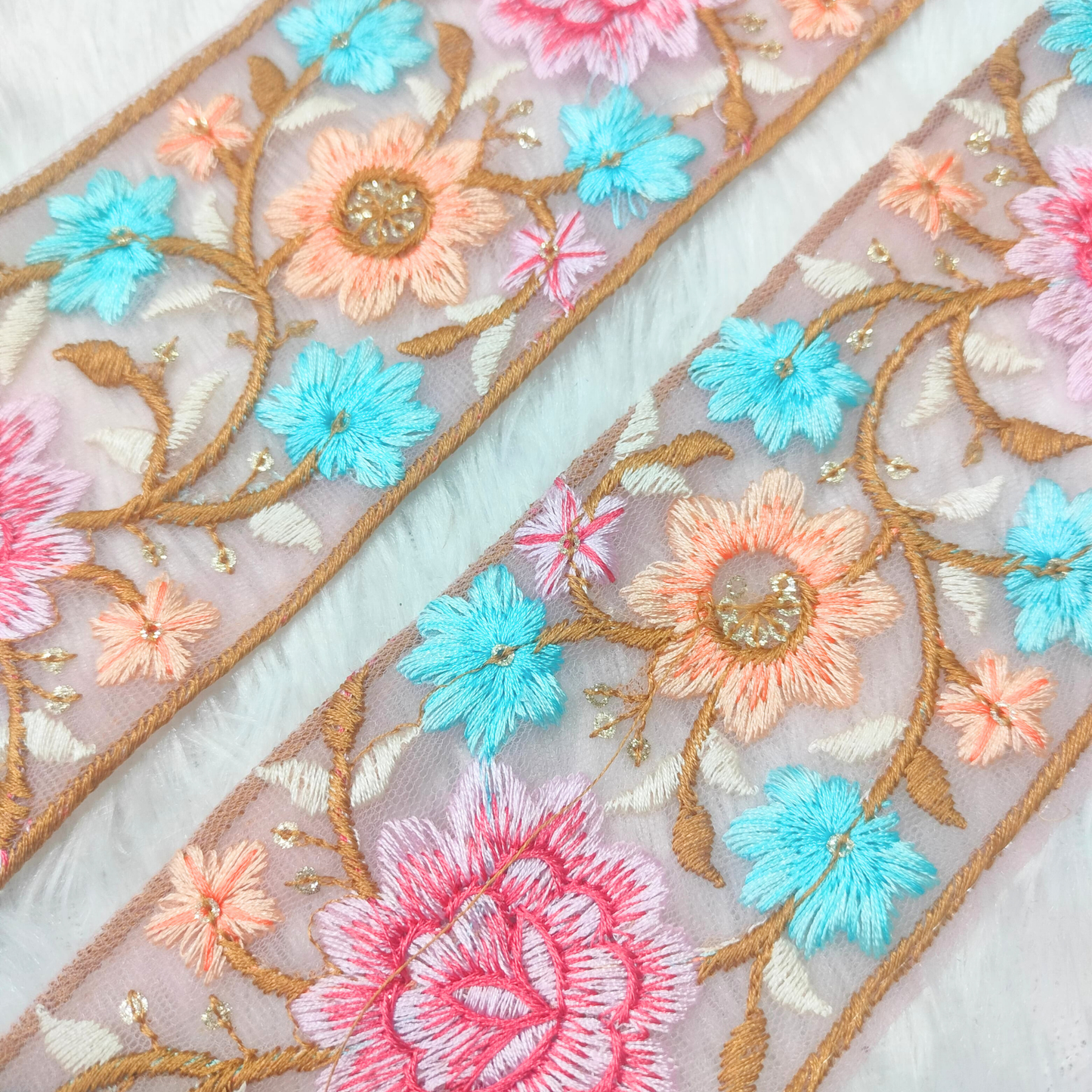 Stunning Multicolor Floral Embroidery Trim