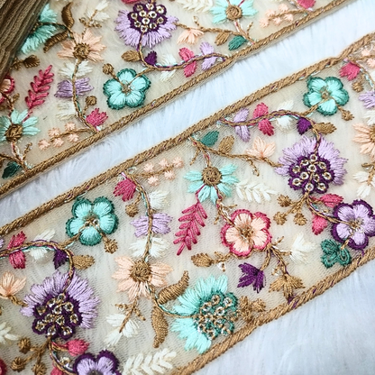 Floral Embroidery Trims in Multicolor