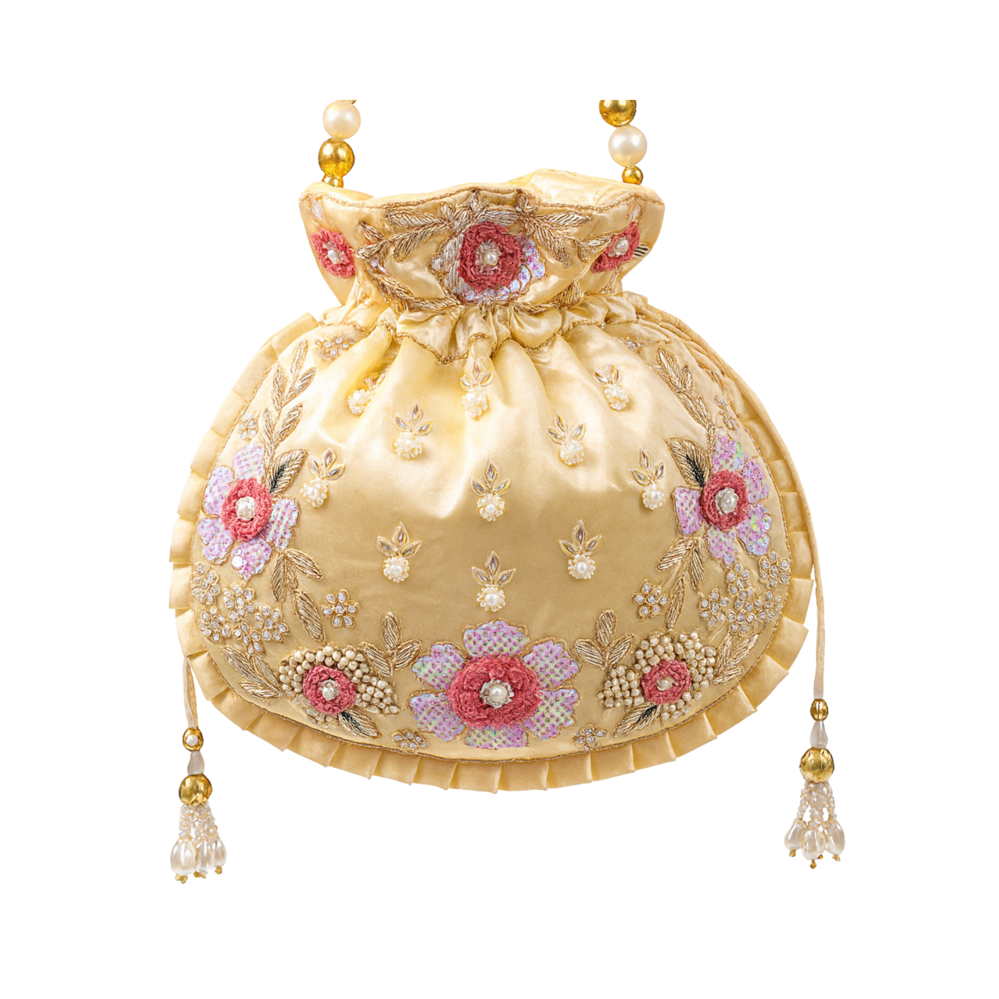 Golden Floral Zardozi Potli Bag