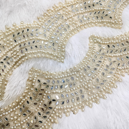 Light Gold Mirror And Pearl Work Scalloped Trim