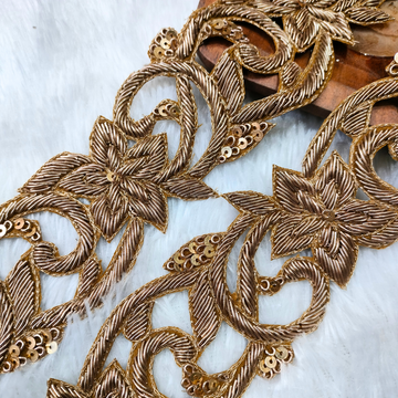 Handcrafted Zardozi Floral Vine Lace Border with Sequin Accents