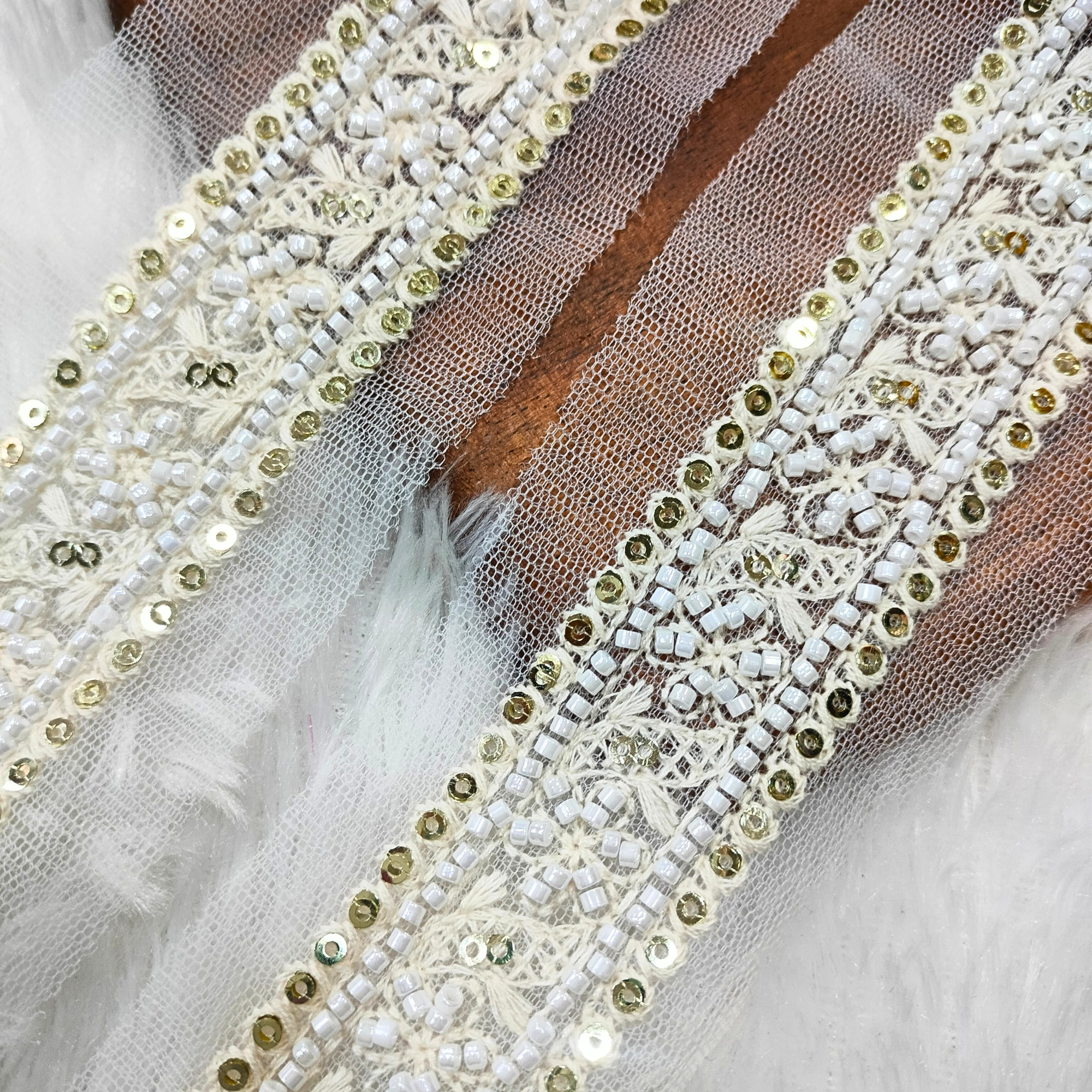 Handcrafted Beaded Floral Embroidered Lace Trim for Bridal & Designer Wear