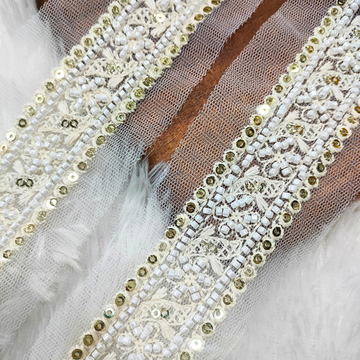 Handcrafted Beaded Floral Embroidered Lace Trim for Bridal & Designer Wear