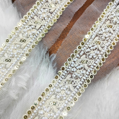 Handcrafted Beaded Floral Embroidered Lace Trim for Bridal & Designer Wear