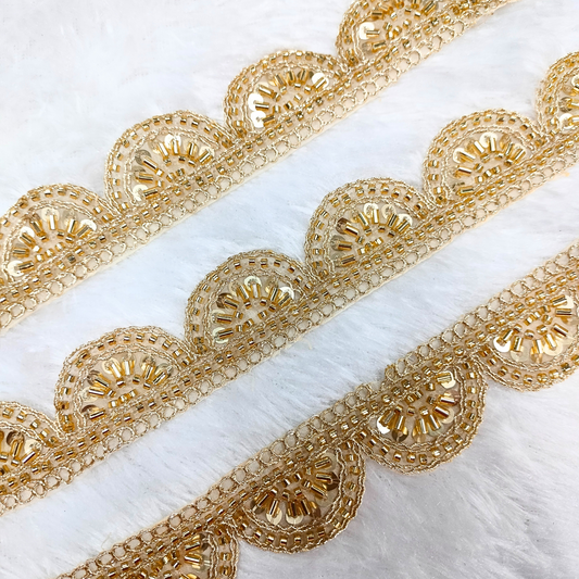 Scalloped Golden Cutdana Embellished Trim