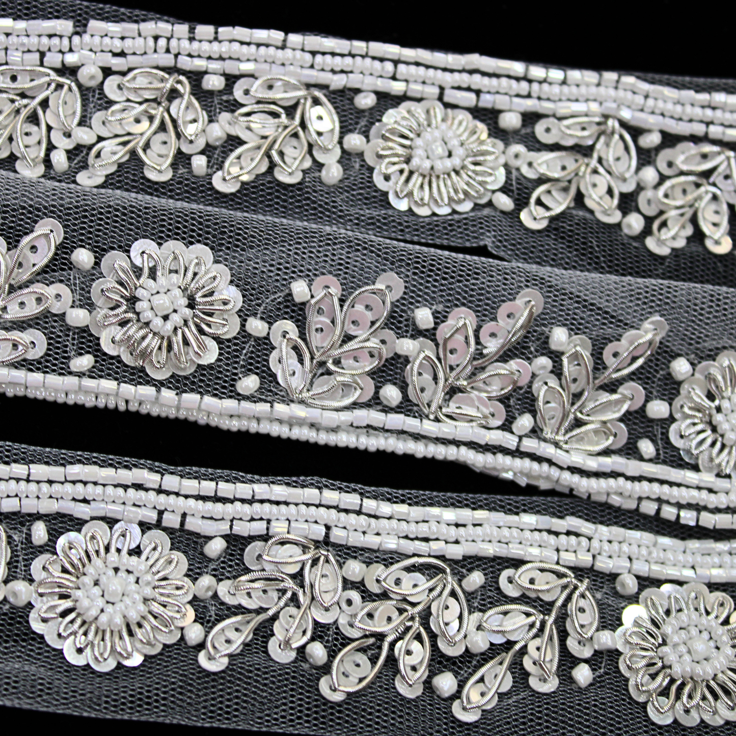 White Floral Handwork Trim