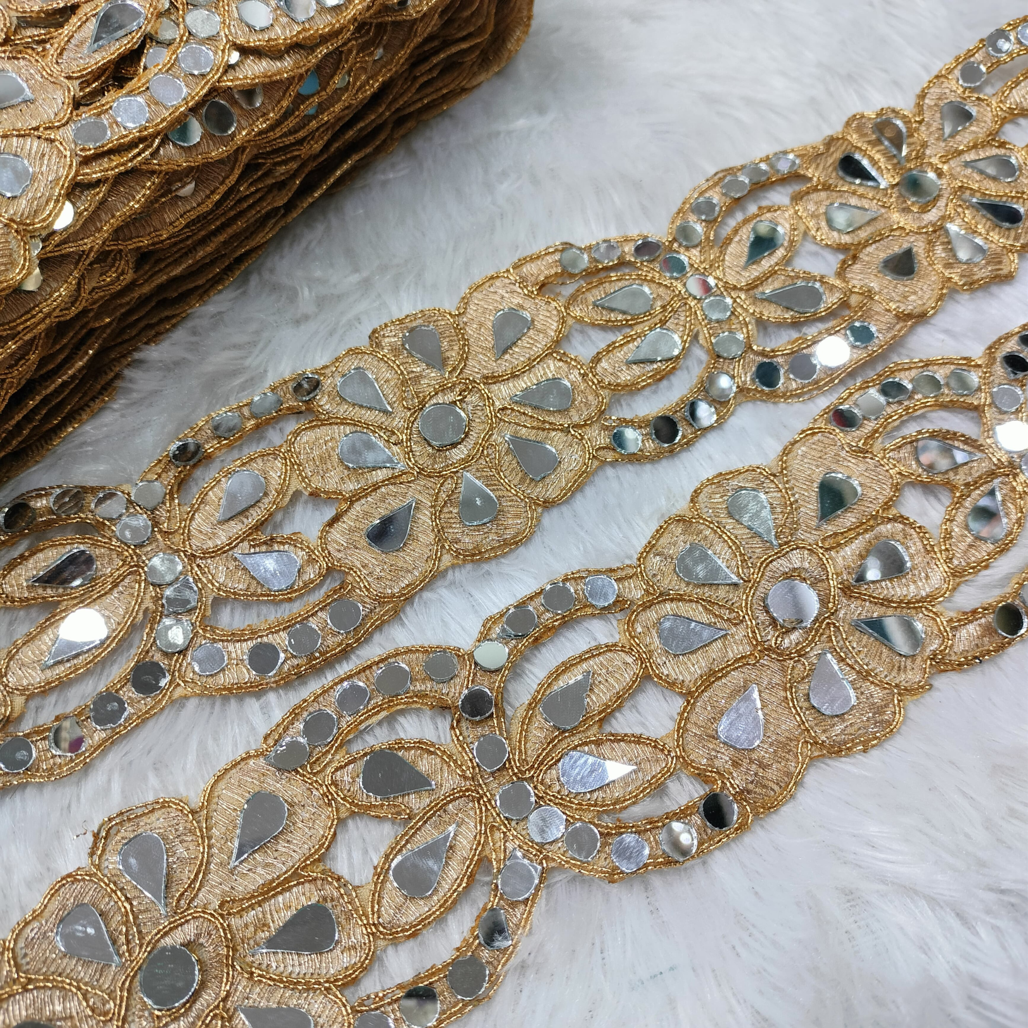 Teardrop Mirror Work Floral Cutwork Lace Trim