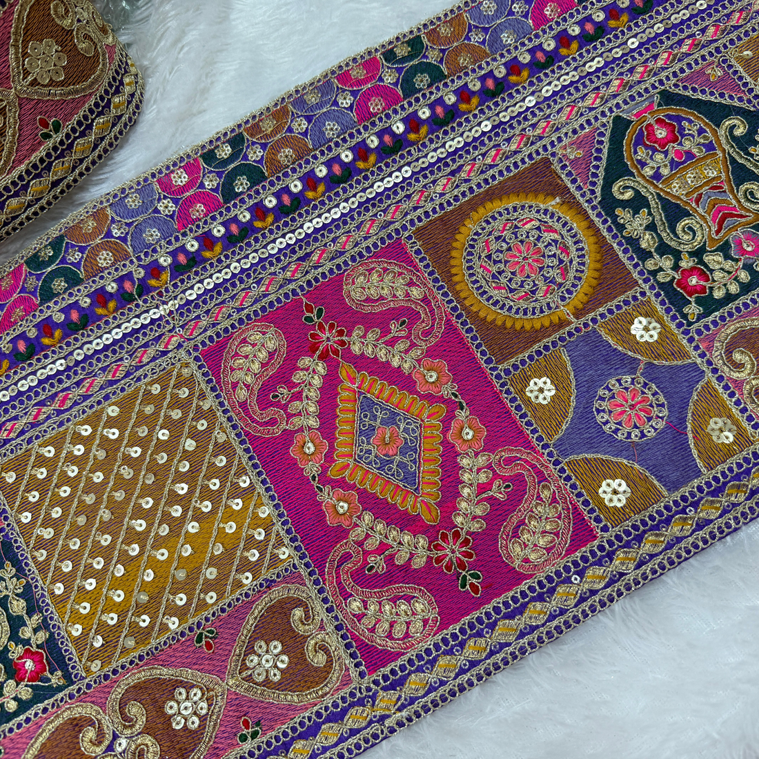 Multicolour Patchwork Style Mirror & Zari Lace Border