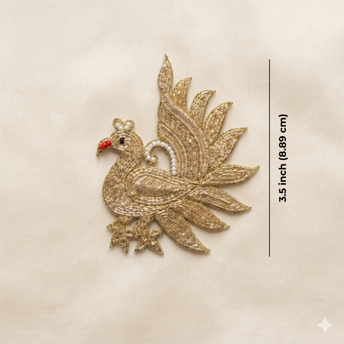 Handcrafted Beaded Peacock Motif Patch with Intricate Embroidery