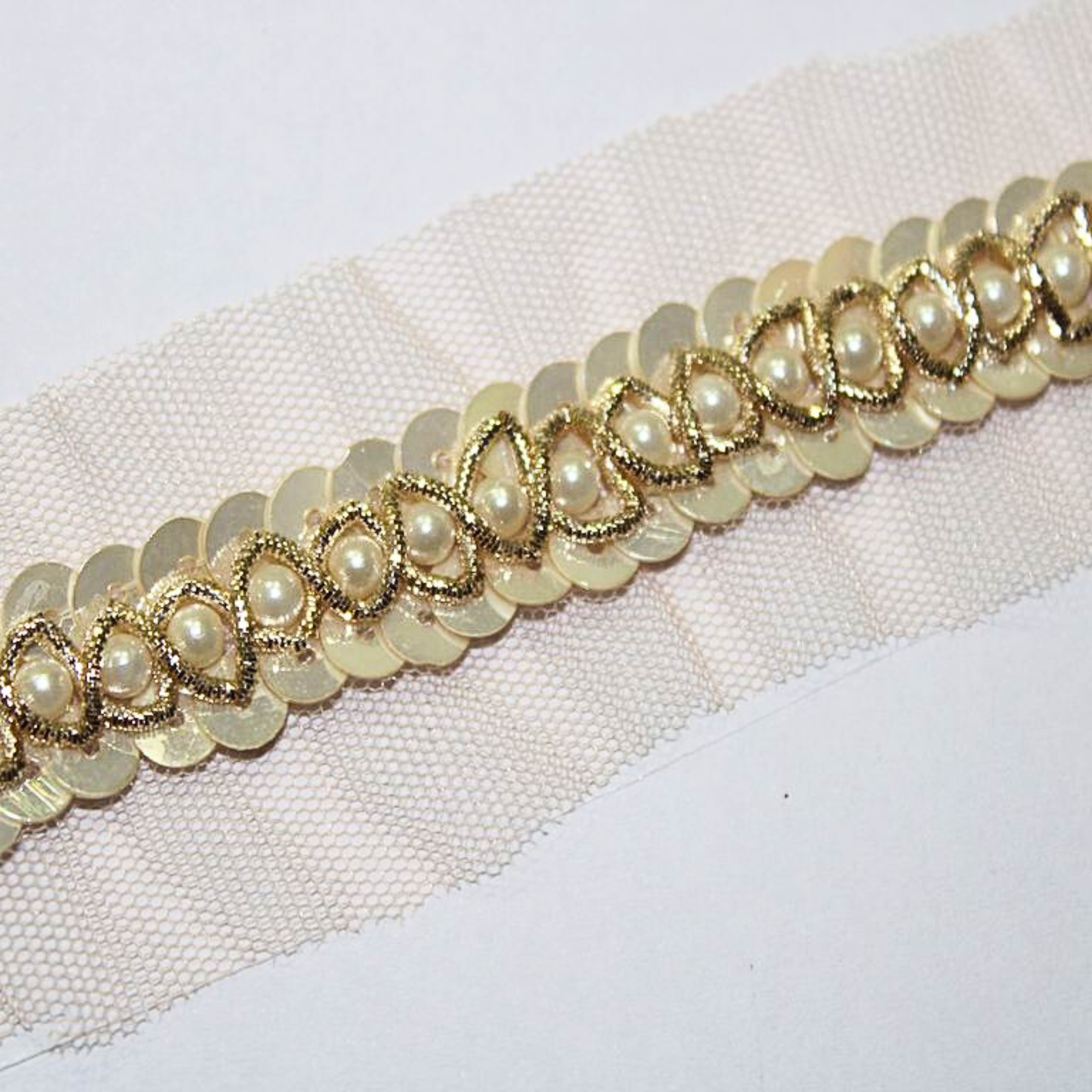 Golden And White Shimmer Embroidered Handwork Lace