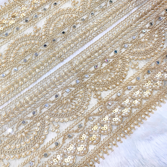 Golden Embellished Fancy Pearl Zari Trim